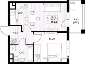 1-к квартира, вторичка, 37м2, 6/8 этаж