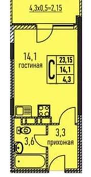 Студия квартира, вторичка, 24м2, 1/6 этаж