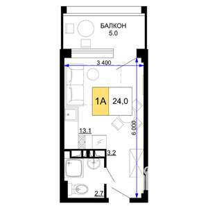 1-к квартира, вторичка, 24м2, 8/9 этаж