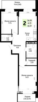 2-к квартира, строящийся дом, 66м2, 3/4 этаж