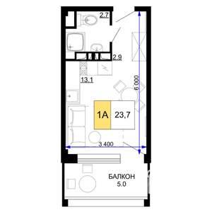 1-к квартира, строящийся дом, 24м2, 7/9 этаж