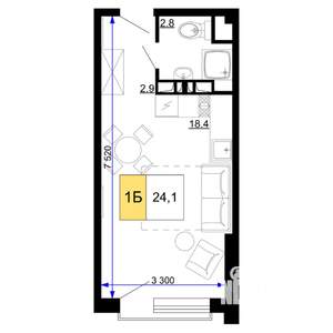 1-к квартира, строящийся дом, 24м2, 5/9 этаж
