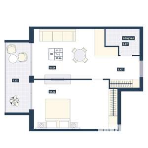 1-к квартира, вторичка, 51м2, 4/9 этаж