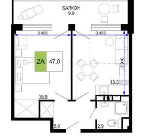 2-к квартира, вторичка, 47м2, 5/9 этаж