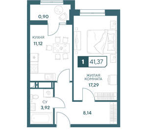1-к квартира, вторичка, 41м2, 17/20 этаж