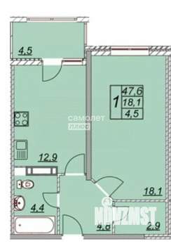 1-к квартира, вторичка, 42м2, 12/19 этаж