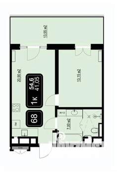 1-к квартира, вторичка, 55м2, 5/9 этаж