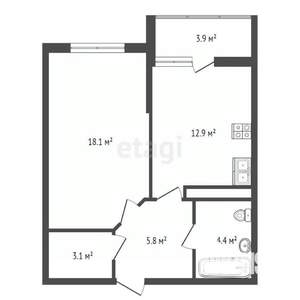 1-к квартира, вторичка, 44м2, 1/12 этаж