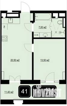 1-к квартира, вторичка, 52м2, 3/9 этаж