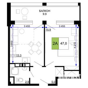 2-к квартира, вторичка, 47м2, 7/9 этаж
