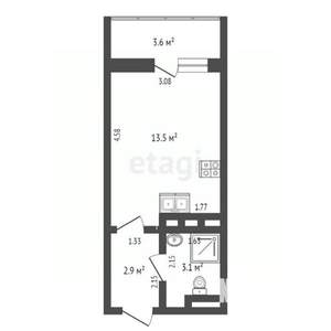 Студия квартира, вторичка, 24м2, 10/19 этаж