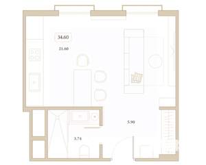 Студия квартира, вторичка, 35м2, 1/7 этаж