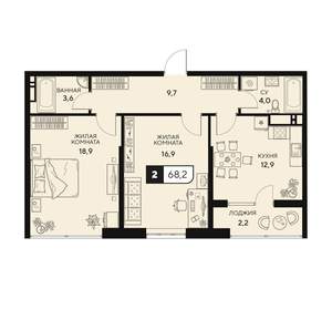 2-к квартира, вторичка, 68м2, 8/15 этаж