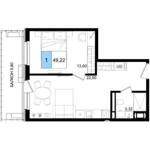 1-к квартира, вторичка, 49м2, 7/9 этаж