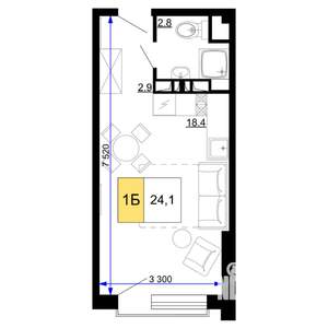 1-к квартира, строящийся дом, 24м2, 4/9 этаж