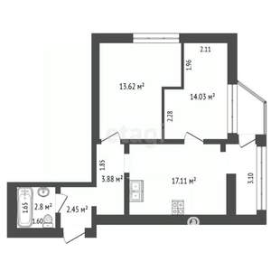 2-к квартира, вторичка, 54м2, 2/9 этаж