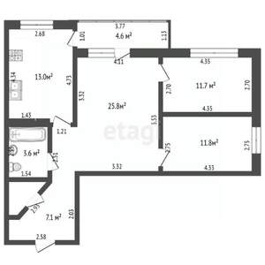 3-к квартира, вторичка, 78м2, 4/4 этаж