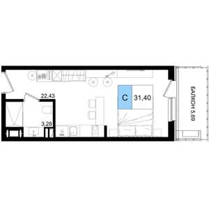 1-к квартира, строящийся дом, 31м2, 2/8 этаж