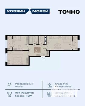 2-к квартира, вторичка, 67м2, 5/8 этаж