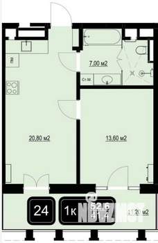 1-к квартира, вторичка, 53м2, 3/9 этаж