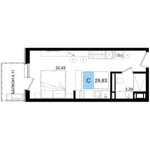 1-к квартира, строящийся дом, 30м2, 2/8 этаж