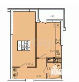 1-к квартира, вторичка, 45м2, 6/14 этаж