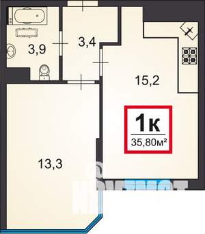 1-к квартира, вторичка, 36м2, 15/16 этаж