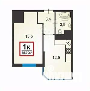 1-к квартира, вторичка, 35м2, 7/16 этаж
