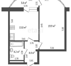 1-к квартира, вторичка, 42м2, 2/9 этаж