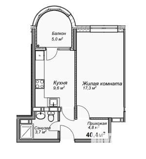 1-к квартира, вторичка, 40м2, 3/16 этаж