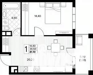 1-к квартира, строящийся дом, 41м2, 6/8 этаж