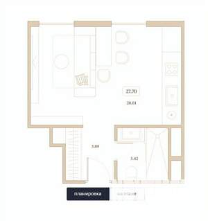 Студия квартира, вторичка, 28м2, 7/7 этаж