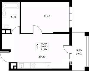 1-к квартира, вторичка, 41м2, 3/8 этаж