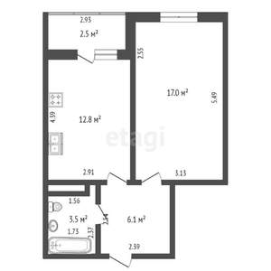 1-к квартира, вторичка, 42м2, 10/19 этаж