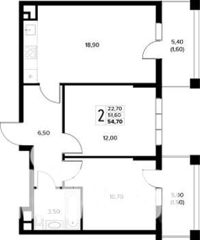 2-к квартира, строящийся дом, 55м2, 3/8 этаж