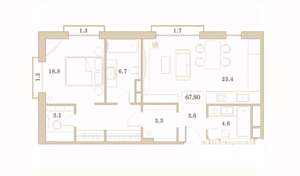 2-к квартира, вторичка, 68м2, 2/7 этаж