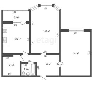2-к квартира, вторичка, 52м2, 1/9 этаж