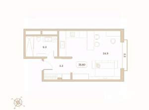 Студия квартира, вторичка, 39м2, 1/7 этаж