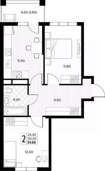 2-к квартира, вторичка, 52м2, 6/8 этаж