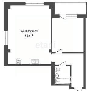 1-к квартира, вторичка, 52м2, 2/3 этаж