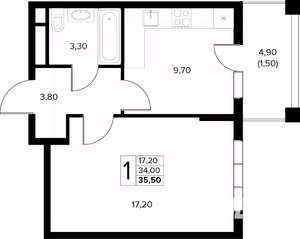 1-к квартира, вторичка, 36м2, 4/8 этаж