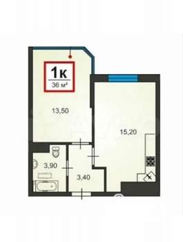 1-к квартира, вторичка, 36м2, 4/16 этаж
