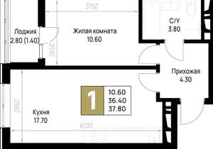 1-к квартира, вторичка, 38м2, 8/12 этаж