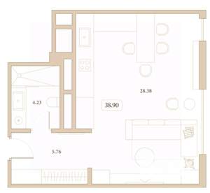 Студия квартира, вторичка, 39м2, 7/7 этаж