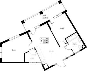 2-к квартира, строящийся дом, 54м2, 2/8 этаж