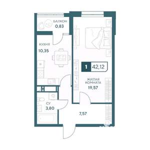 1-к квартира, строящийся дом, 42м2, 5/20 этаж