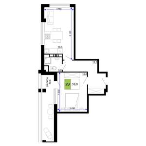2-к квартира, строящийся дом, 59м2, 9/9 этаж