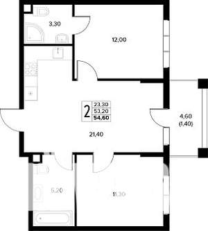 2-к квартира, строящийся дом, 55м2, 1/8 этаж