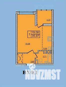 1-к квартира, сданный дом, 36м2, 4/16 этаж