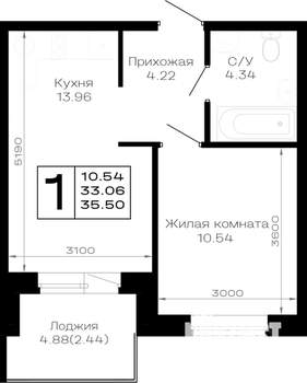 1-к квартира, вторичка, 36м2, 3/4 этаж
